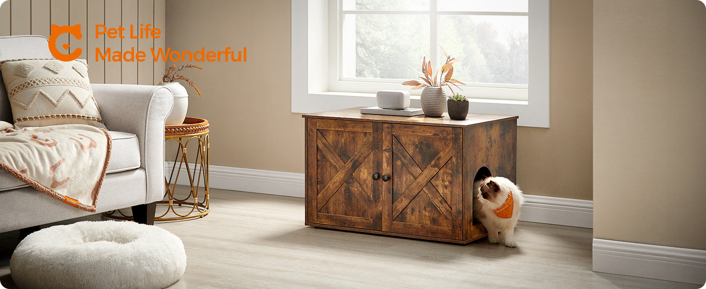 Feandrea Cat Litter Box Enclosure, Hidden Litter Box Furniture with Removable Divider, End Table, Indoor Cat House