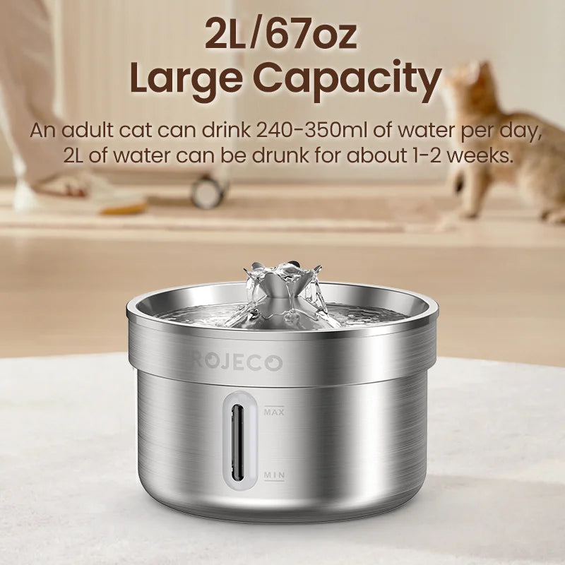 ROJECO Stainless Steel Pet Drinking Fountain Automatic Cat Water Fountain Smart Pet Water Dispenser for Dog Cat Drinking Supply