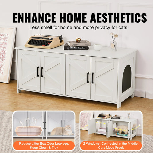 DuoDen | Double Cat Litter Box Enclosure | Spacious Hidden Furniture with 4 Doors & 2 Windows | MyArturito