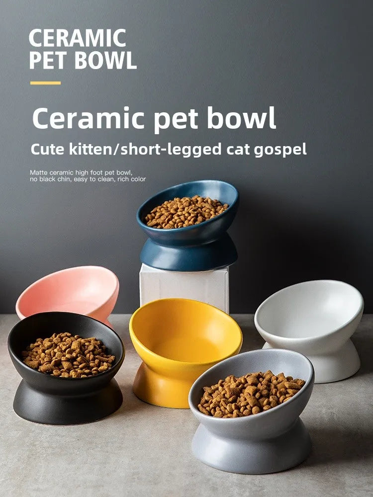 Elevated Cat Bowls Small Dog 15° Tilted Raised Food Feeding Dish Ceramics Stand Feeder for Cats and Puppy 6 Colors