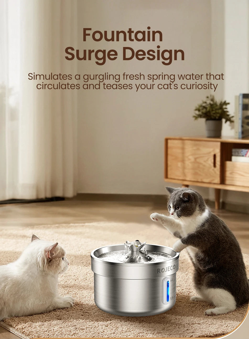 ROJECO Stainless Steel Pet Drinking Fountain Automatic Cat Water Fountain Smart Pet Water Dispenser for Dog Cat Drinking Supply