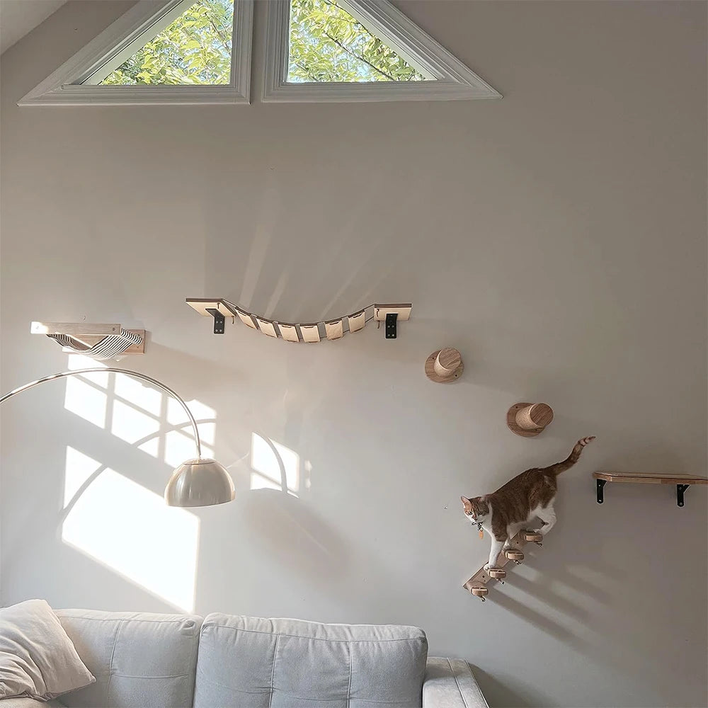 Cat Wall Climbing Shelf Steps Ladder Scratching Post Scratcher Bed Hiding House for Cats Tree Tower Pet Furniture Accessories