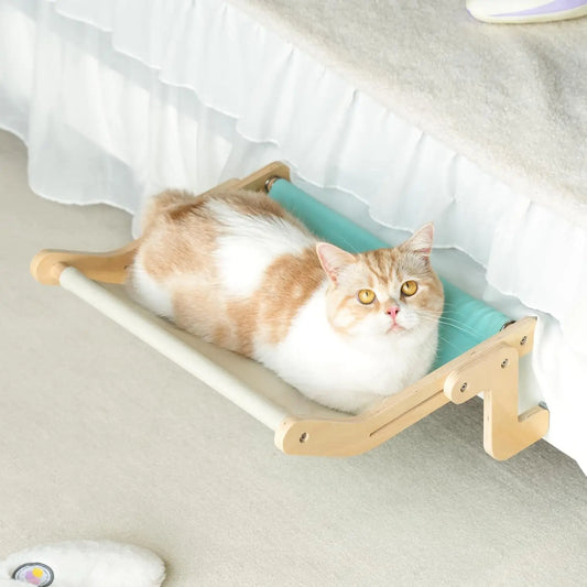 PawZ™ Minty | Wooden Cat Window Hammock | Breathable Canvas Bed & No-Drill Design | MyArturito