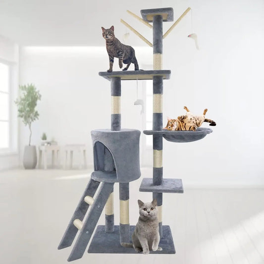 140cm Cat Tree Tower Multi-Level Scratching Post With Hammock & Toys | MyArturito