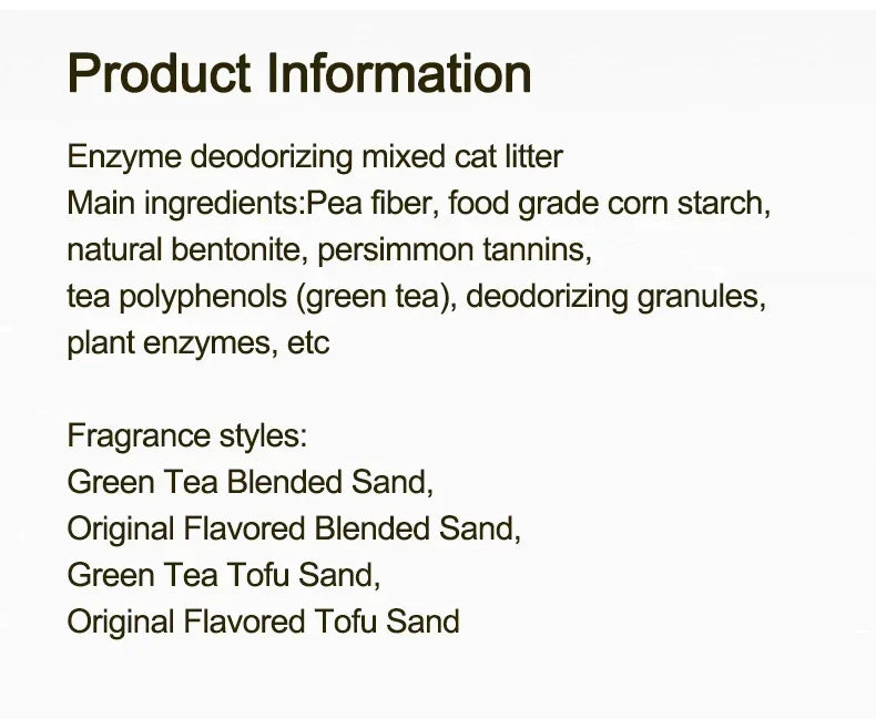 Tofu Cat Litter Green Tea Flavored Cat Litter Deodorizing Clumping Low Dust Non Stick Bottom