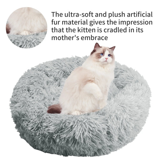 50cm Round Pet Bed Calming Dog & Cat Anti-Anxiety Donut Cuddler Round Cozy Ultra Kennel Washable Plush Cushion Winter Warm Sleep