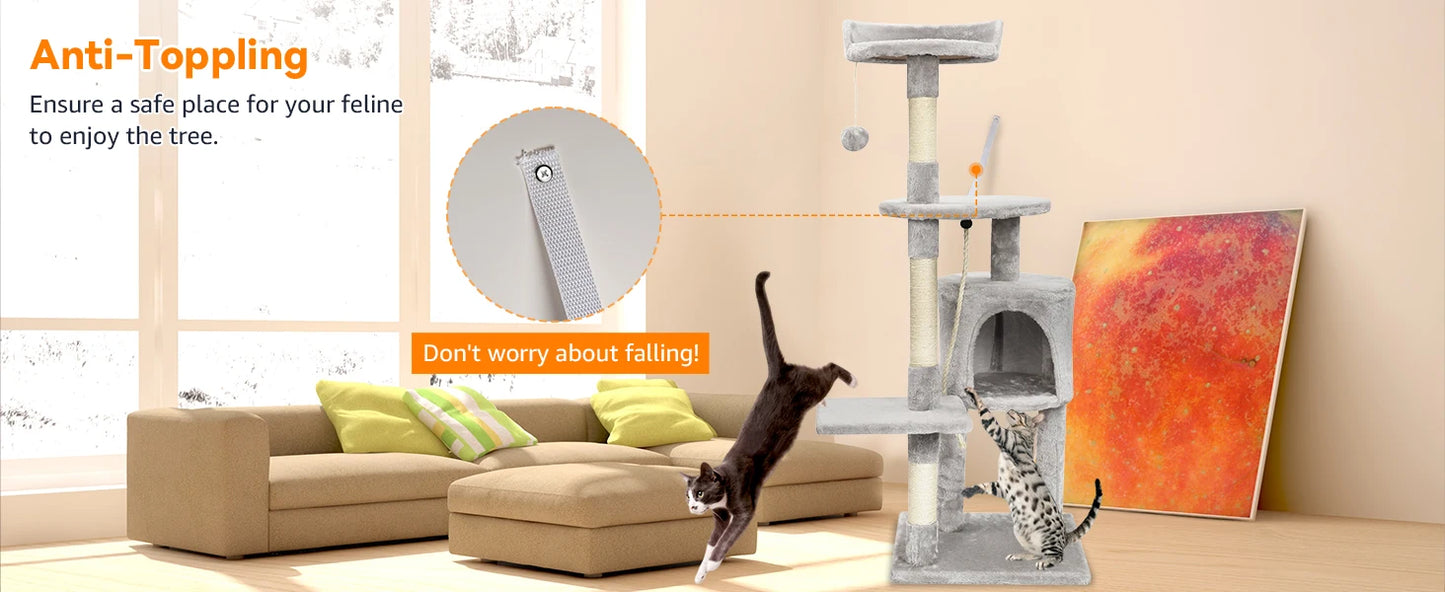 Passerscat Cat Tree Cat Tower With Toy For Indoor Cats Multi-Level With Scratching Posts Cat House Cozy Condo Padded Top Perches