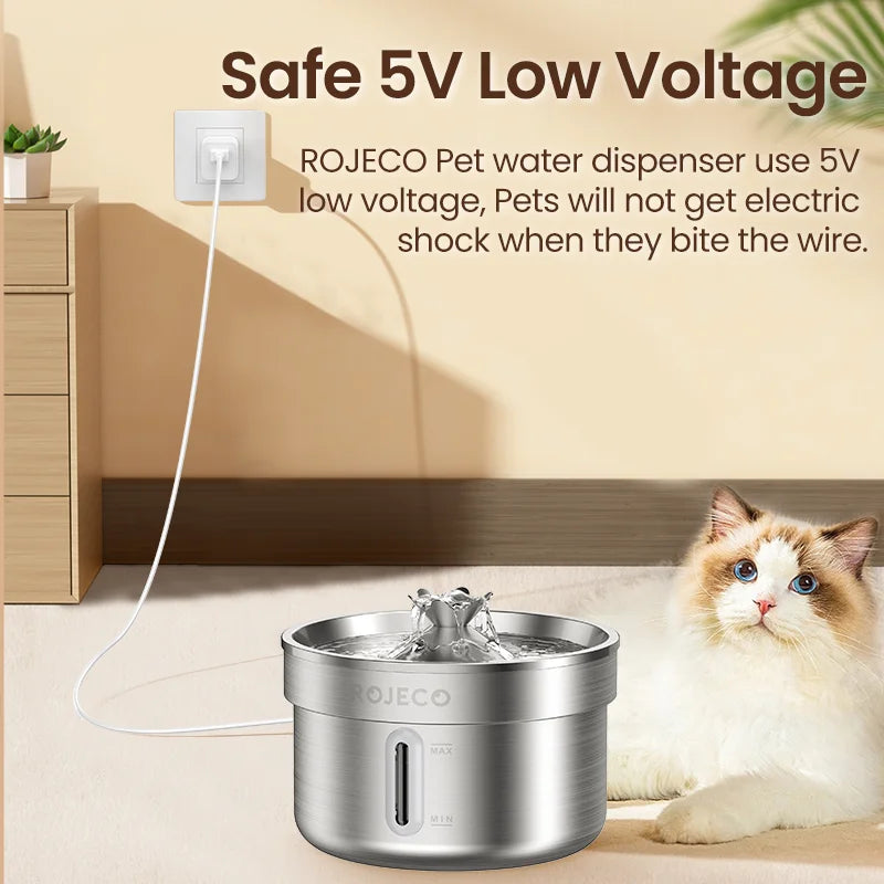 ROJECO Stainless Steel Pet Drinking Fountain Automatic Cat Water Fountain Smart Pet Water Dispenser for Dog Cat Drinking Supply