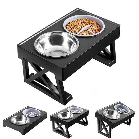 Double Elevated Dog Bowls Adjustable Stand Slow Feeder Food And Water Dish | MyArturito