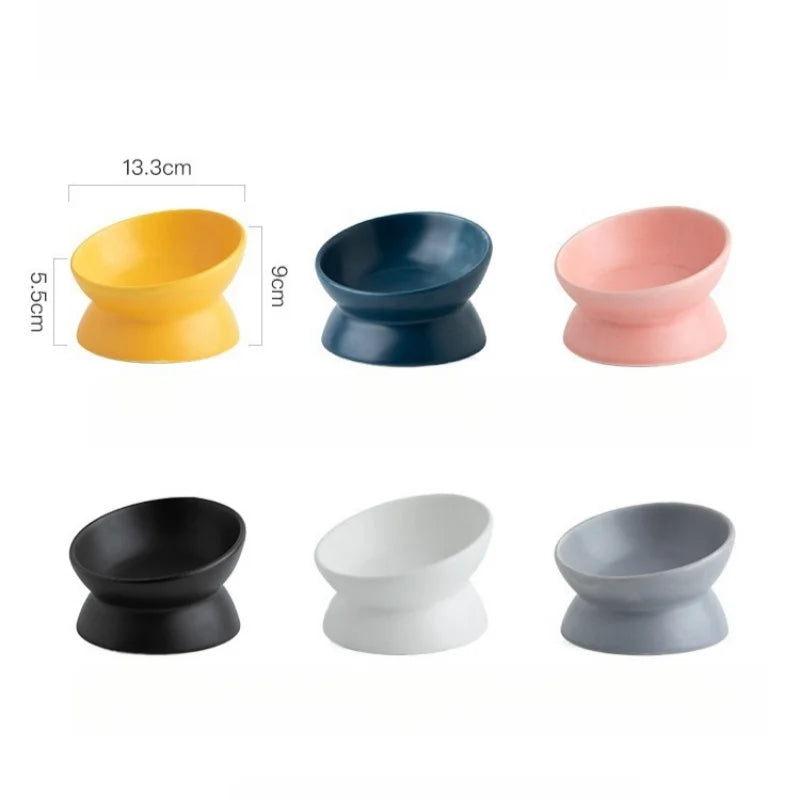 Elevated Cat Bowls Small Dog 15° Tilted Raised Food Feeding Dish Ceramics Stand Feeder for Cats and Puppy 6 Colors