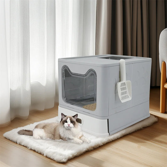 CleanDen | Enclosed Stainless Steel Cat Litter Box | Covered Top Entry Design with Scoop & Easy-Clean Tray | MyArturito