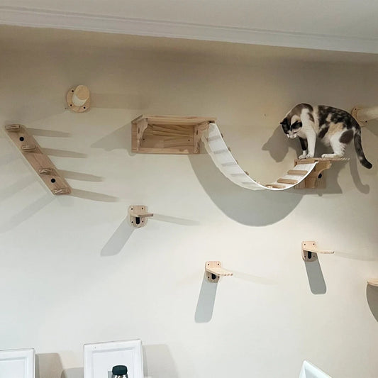 PurrPod™ SkyTrail | Wall-Mounted Cat Shelves & Bridge Set with Hammock, Scratching Post, and Climbing Steps | MyArturito
