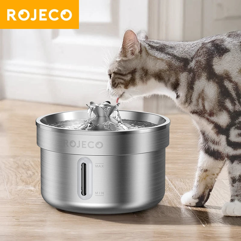 ROJECO Stainless Steel Pet Drinking Fountain Automatic Cat Water Fountain Smart Pet Water Dispenser for Dog Cat Drinking Supply