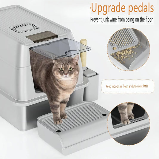 CleanMax | Removable Stainless Steel Cat Litter Box | Extra-Large Enclosed or Open Design for Multi-Cat Homes | MyArturito
