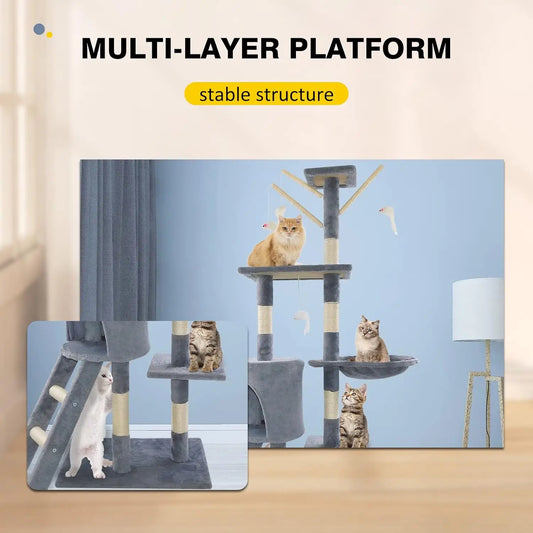 ClimbHaven | 140 cm Cat Tree Tower | Multi-Level Scratching Post with Hammock & Toys | MyArturito