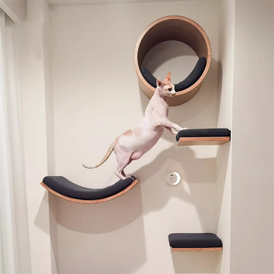 SkySteps | Wall-Mounted Cat Tree | Wooden Shelves, Hammock & Climbing Ladder Set | MyArturito
