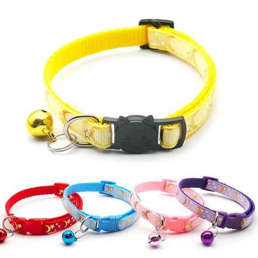 LunaGlow™ Reflective Cat Collar | Gold Stars & Moon Design with Safety Buckle and Bell | MyArturito
