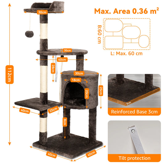 112cm Cat Tree Tower Multi-Level Condo With Scratching Posts & Toy | MyArturito