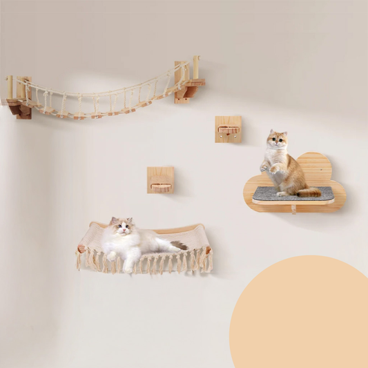 Wall-Mounted Macrame Cat Hammock Climbing Tower With Steps And Wooden Platform | MyArturito