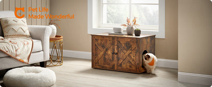 Feandrea Cat Litter Box Enclosure, Hidden Litter Box Furniture with Removable Divider, End Table, Indoor Cat House