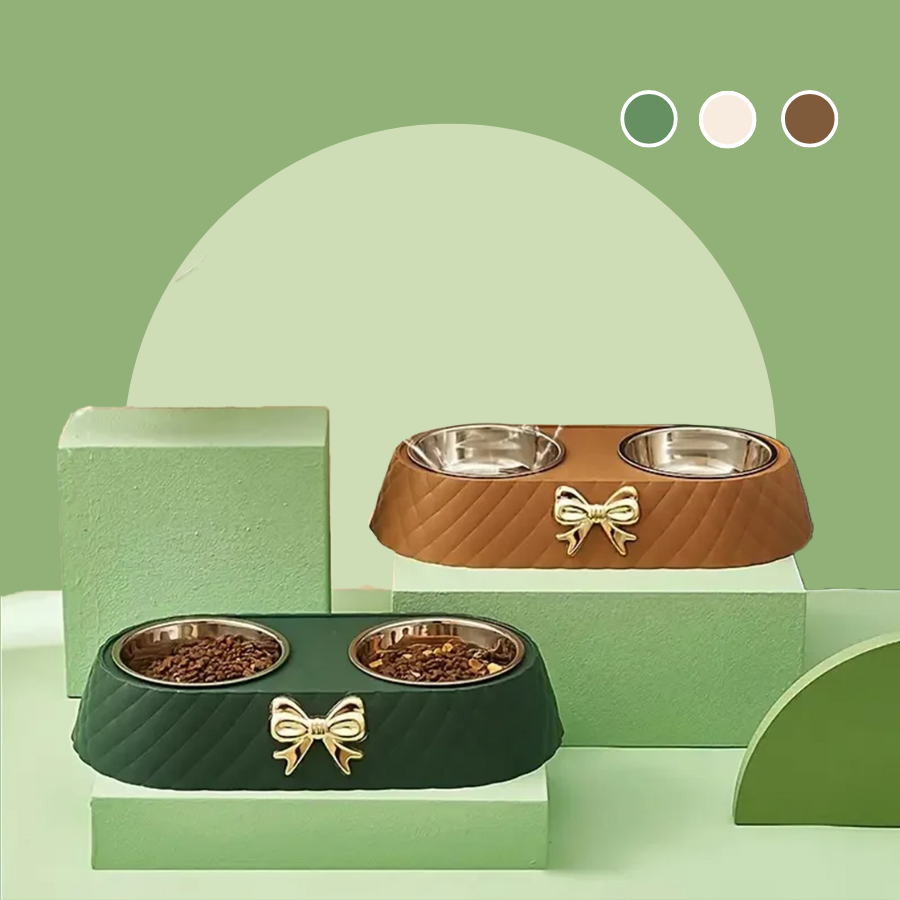 Double Dog Bowl Bowtie Design Food And Water Feeder For Pets | MyArturito