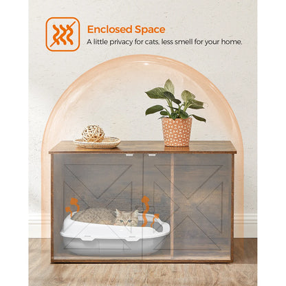Feandrea Cat Litter Box Enclosure, Hidden Litter Box Furniture with Removable Divider, End Table, Indoor Cat House