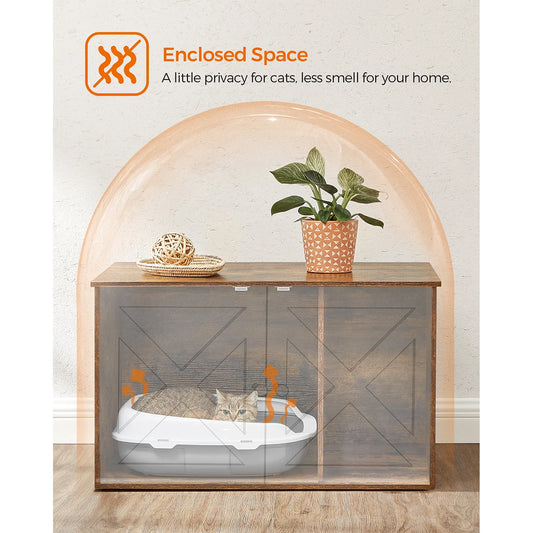 Feandrea Cat Litter Box Enclosure, Hidden Litter Box Furniture with Removable Divider, End Table, Indoor Cat House
