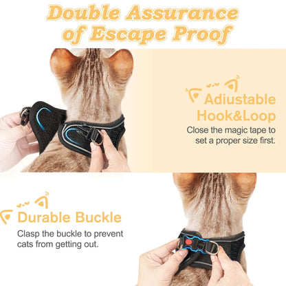 Cat Harness and Leash for Walking, Escape Proof, Adjustable Kitten Vest, Reflective Soft Mesh, Puppy Harness for Outdoor