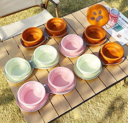 2 in 1 Foldable Pet Food Bowl Portable Silicone Puppy Dual Bowl Outdoor Travel Dog Drinking Bowl Folding Cat Bowls Dog Bowls
