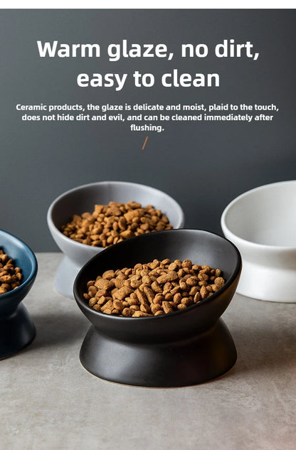 Elevated Cat Bowls Small Dog 15° Tilted Raised Food Feeding Dish Ceramics Stand Feeder for Cats and Puppy 6 Colors