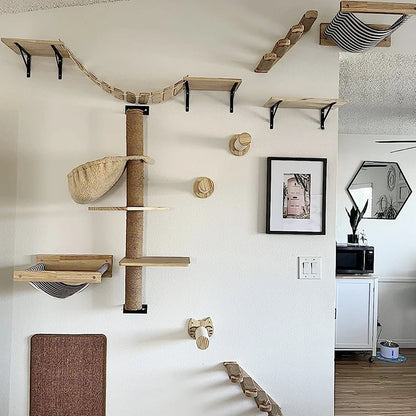 Cat Wall Climbing Shelf Steps Ladder Scratching Post Scratcher Bed Hiding House for Cats Tree Tower Pet Furniture Accessories
