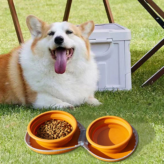 2 in 1 Foldable Pet Food Bowl Portable Silicone Puppy Dual Bowl Outdoor Travel Dog Drinking Bowl Folding Cat Bowls Dog Bowls