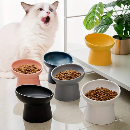 Ceramic Raised Cat Bowls Cat Food Bowls for Neck Comfort Supportive Elevated Feeder Pet Dining Solution for Indoor Cats