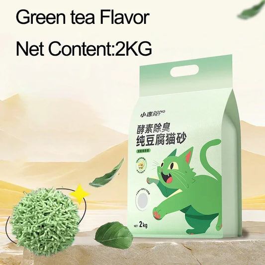 Tofu Cat Litter Green Tea Flavored Cat Litter Deodorizing Clumping Low Dust Non Stick Bottom
