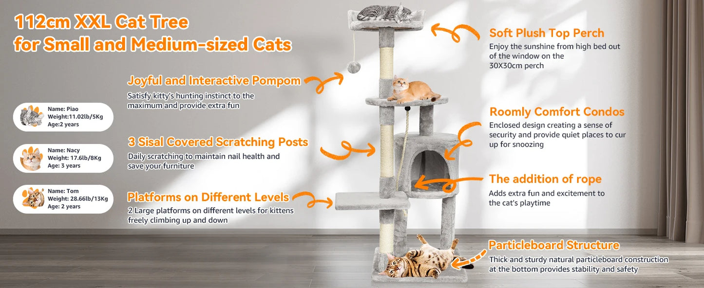 Passerscat Cat Tree Cat Tower With Toy For Indoor Cats Multi-Level With Scratching Posts Cat House Cozy Condo Padded Top Perches
