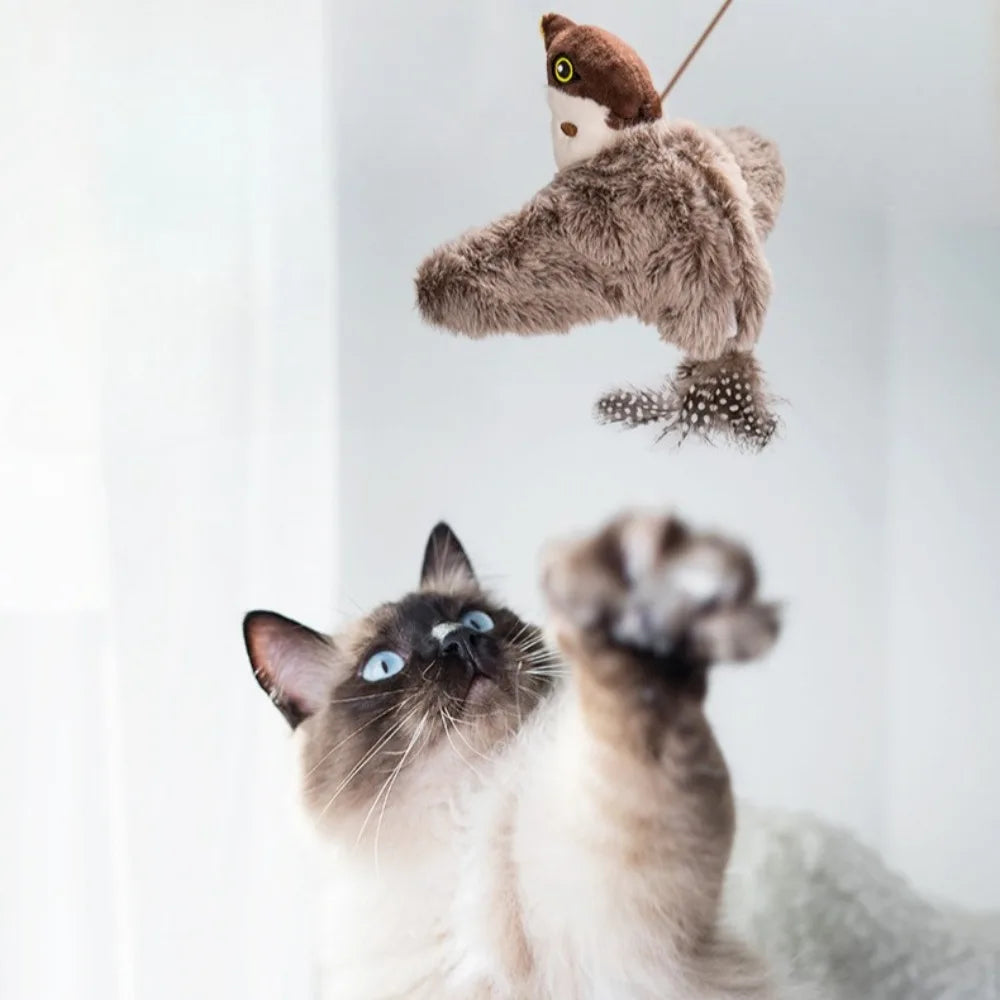 Simulated Bird Cat Toy Touch Sensitive Plush Toy Rechargeable Chirping Flapping Bird Cat Toy Touch Squeak Bird Plush Toy