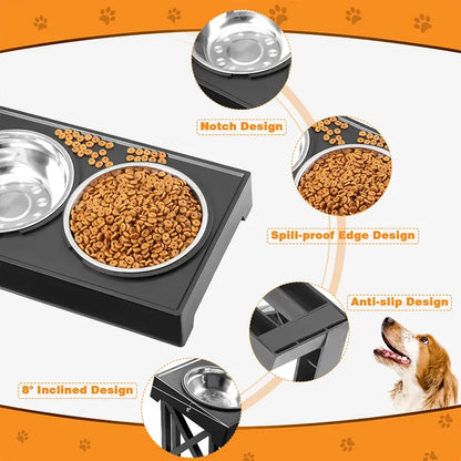 Double Elevated Dog Bowls | Adjustable Stand Slow Feeder Dish | MyArturito