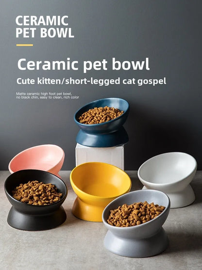 Elevated Cat Bowls Small Dog 15° Tilted Raised Food Feeding Dish Ceramics Stand Feeder for Cats and Puppy 6 Colors