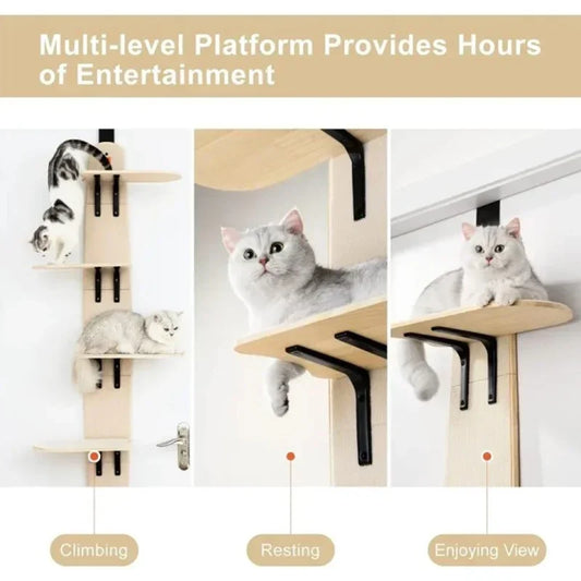 4-Levels Versatile Cat Climber Shelves Wooden Vertical Cats Board Shelf Hanging On Door Steady Cat Tree Tower cat Climbing Frame