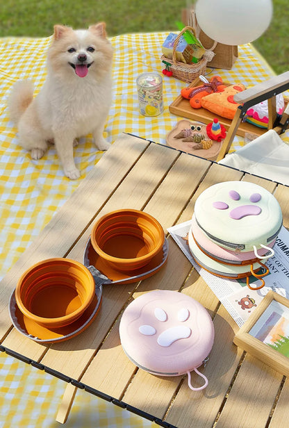 2 in 1 Foldable Pet Food Bowl Portable Silicone Puppy Dual Bowl Outdoor Travel Dog Drinking Bowl Folding Cat Bowls Dog Bowls