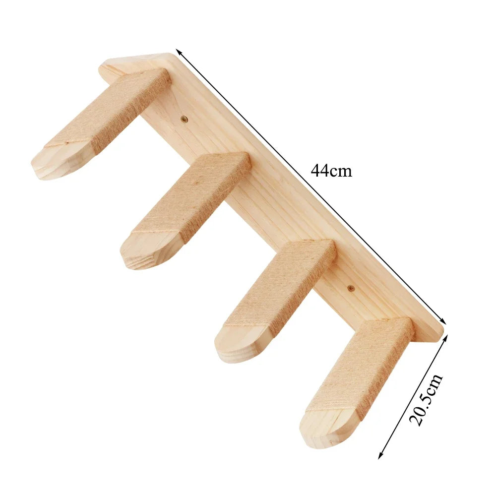 Wall Mounted Cat Tree Wooden Shelves Scratching Posts Climbing Cat tower Hammock With Solid Floating Perches Steps and Ladder