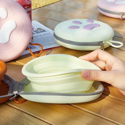 2 in 1 Foldable Pet Food Bowl Portable Silicone Puppy Dual Bowl Outdoor Travel Dog Drinking Bowl Folding Cat Bowls Dog Bowls