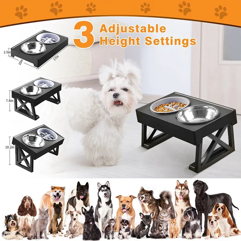 Double Elevated Dog Bowls | Adjustable Stand Slow Feeder Dish | MyArturito