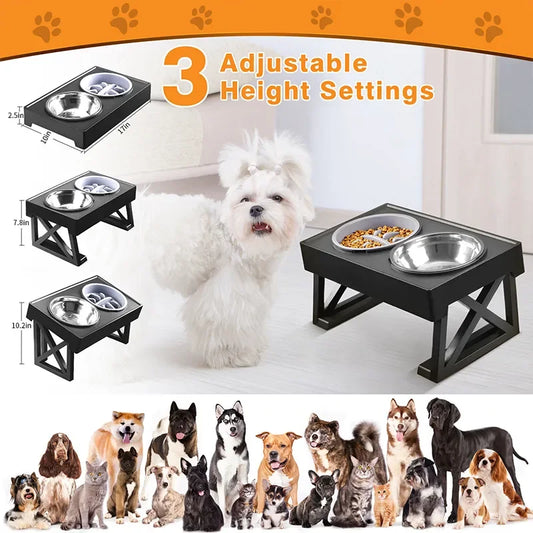 Double Elevated Dog Bowls | Adjustable Stand Slow Feeder Dish | MyArturito