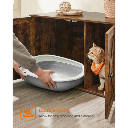 Feandrea Cat Litter Box Enclosure, Hidden Litter Box Furniture with Removable Divider, End Table, Indoor Cat House