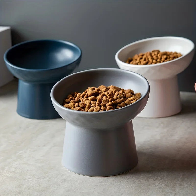 Ceramic Raised Cat Bowls Cat Food Bowls for Neck Comfort Supportive Elevated Feeder Pet Dining Solution for Indoor Cats