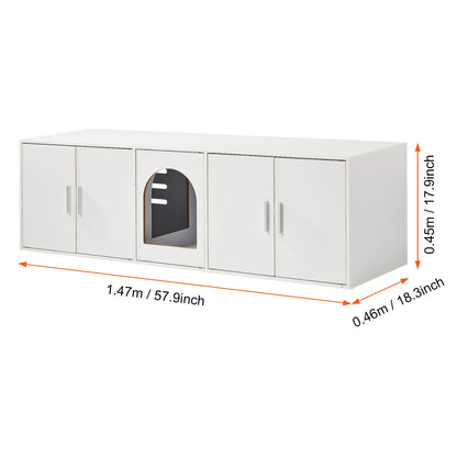 SucceBuy Cat Litter Box Enclosure for 2 Cats Litter Box Furniture Hidden Wooden Cat Box Cabinet Fit Most of Litter Box White