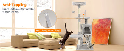 Passerscat Cat Tree Cat Tower With Toy For Indoor Cats Multi-Level With Scratching Posts Cat House Cozy Condo Padded Top Perches