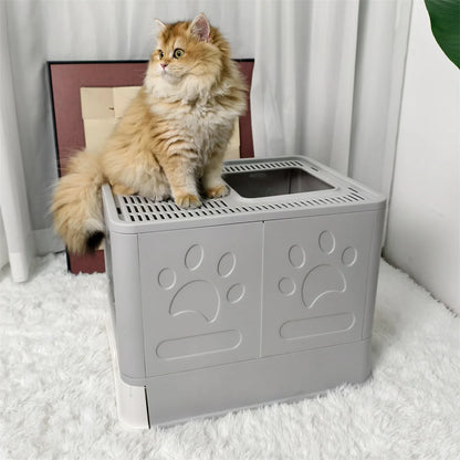 Enclosed Stainless Steel Cat Litter Box with Lid Scoop Large Litter Box Covered Top Entry Litter Pan High Sided Easy Cleaning