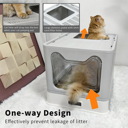 Enclosed Stainless Steel Cat Litter Box with Lid Scoop Large Litter Box Covered Top Entry Litter Pan High Sided Easy Cleaning